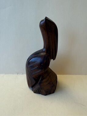 Vintage Handcrafted Carved Dark Brown Ironwood Wood Pelican Sculpture Figurine.